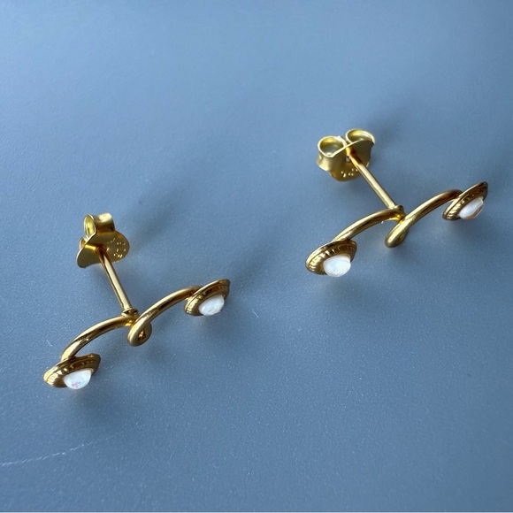 14k Gold Vermeil Opal Stud Earrings - Picture 6 of 13